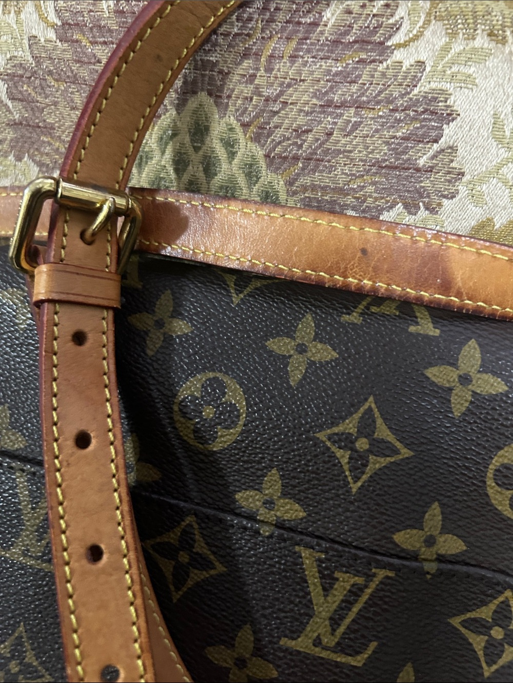 Vintage leather body cross Canvas Crossbody with Vachetta Trim - Brown/Tan - Picture 6 of 7